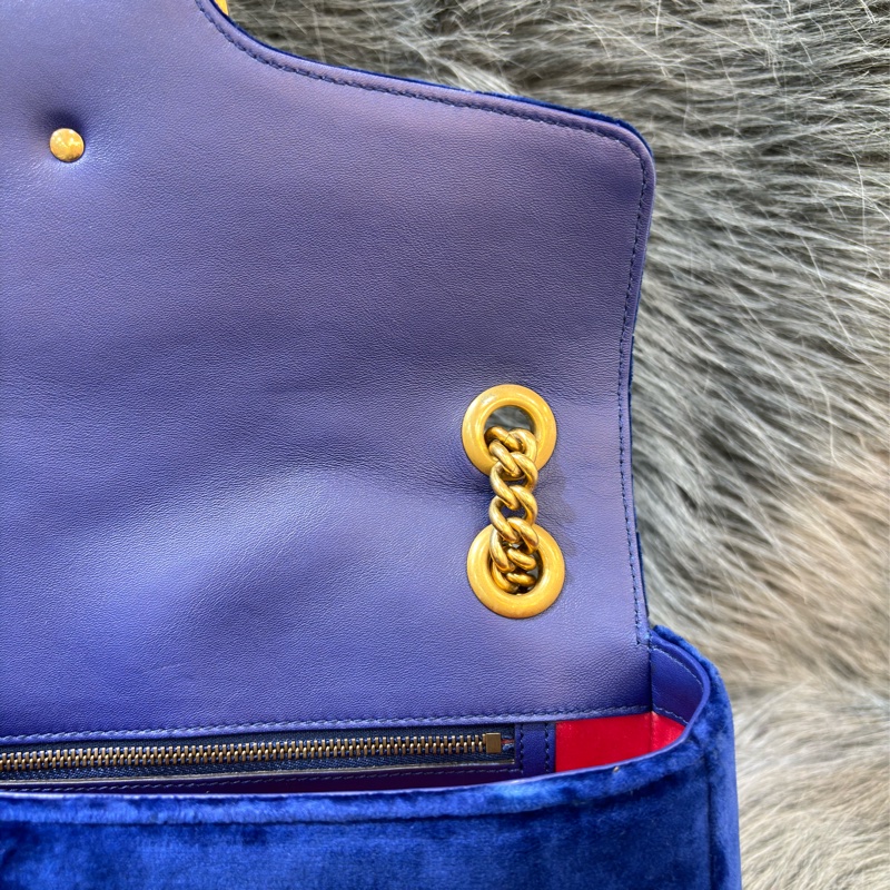 GUCCI 443496 MARMONT  藍色 絨布 金釦 金鍊 肩背包 斜背包 學院包 相機包-34