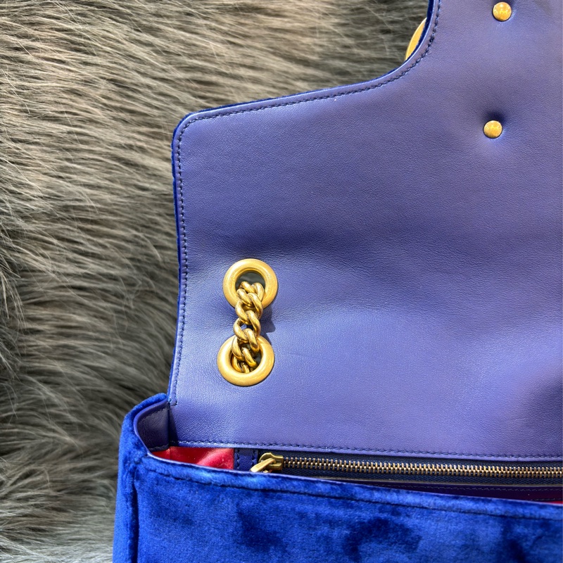 GUCCI 443496 MARMONT  藍色 絨布 金釦 金鍊 肩背包 斜背包 學院包 相機包-35