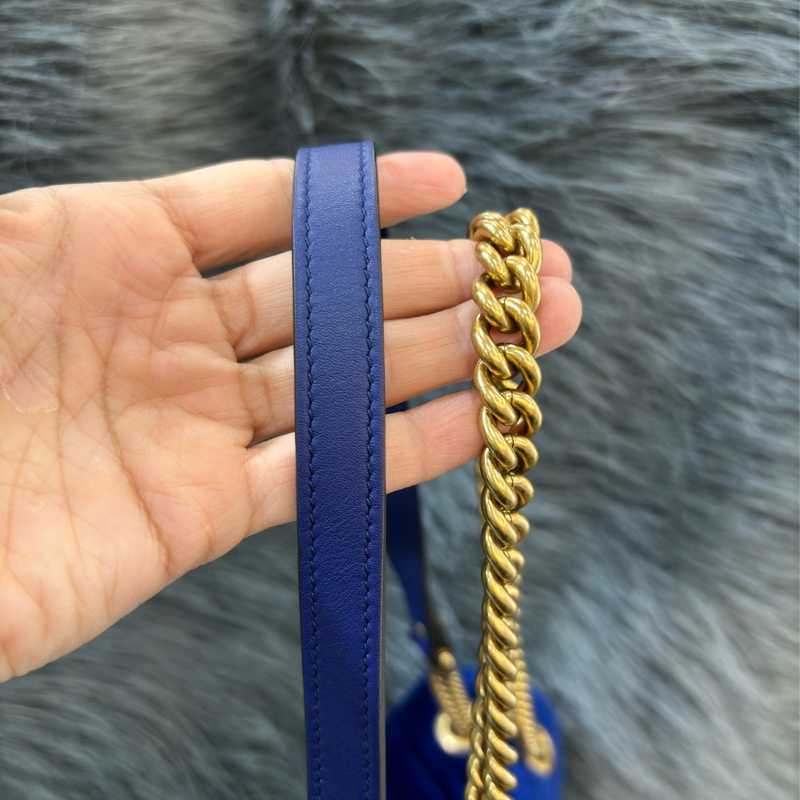 GUCCI 443496 MARMONT  藍色 絨布 金釦 金鍊 肩背包 斜背包 學院包 相機包-36