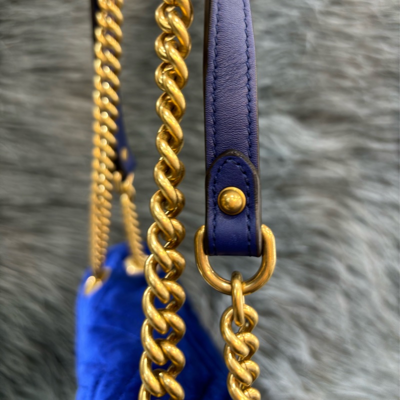 GUCCI 443496 MARMONT  藍色 絨布 金釦 金鍊 肩背包 斜背包 學院包 相機包-37