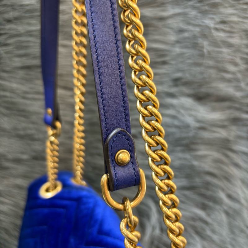 GUCCI 443496 MARMONT  藍色 絨布 金釦 金鍊 肩背包 斜背包 學院包 相機包-38