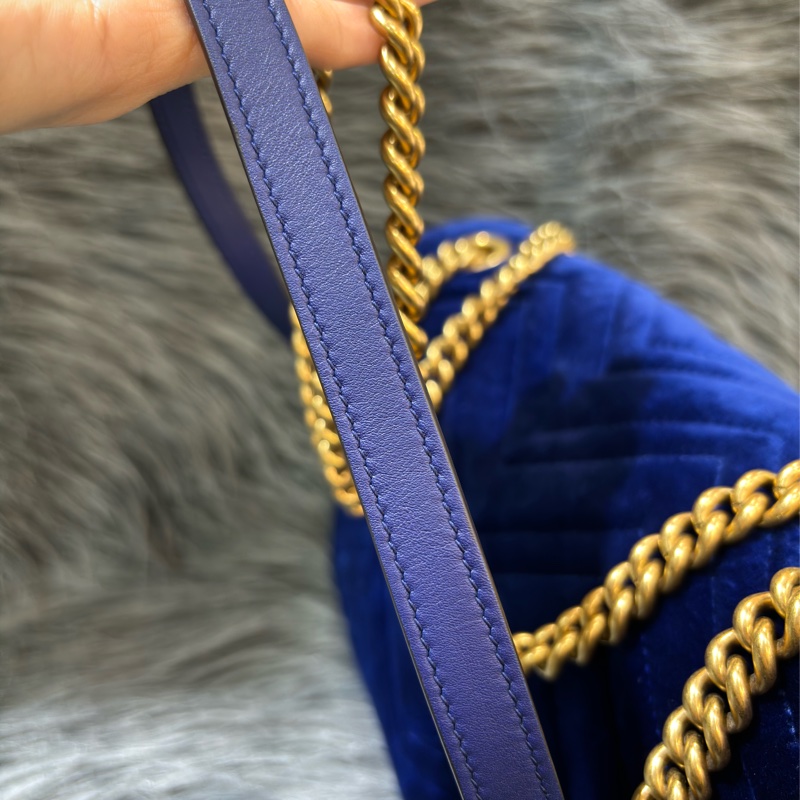 GUCCI 443496 MARMONT  藍色 絨布 金釦 金鍊 肩背包 斜背包 學院包 相機包-39