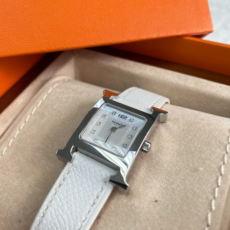Hermes 30mm heure watch 白色點鑽-0