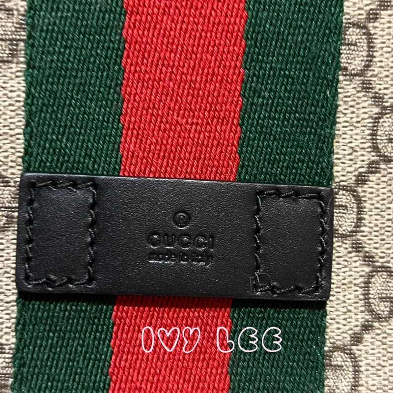 GUCCI GG Supreme（已售出） 綠紅織帶帆布翻蓋斜背包 肩背包 475432 近新 二手精品-3