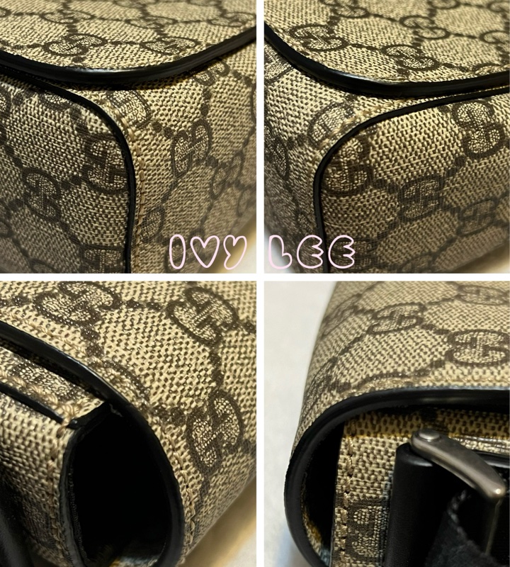 GUCCI GG Supreme（已售出） 綠紅織帶帆布翻蓋斜背包 肩背包 475432 近新 二手精品-11