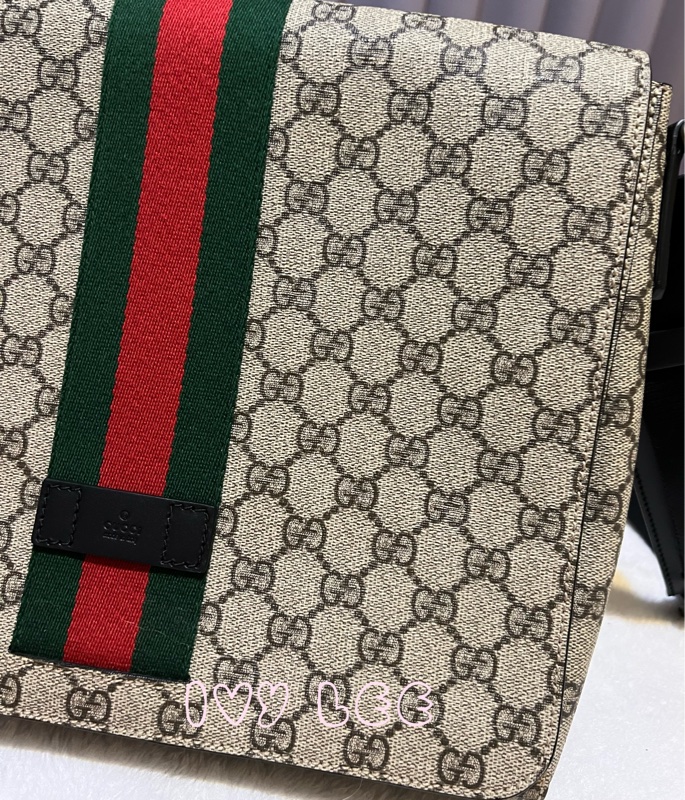 GUCCI GG Supreme（已售出） 綠紅織帶帆布翻蓋斜背包 肩背包 475432 近新 二手精品-19