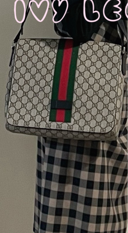 GUCCI GG Supreme（已售出） 綠紅織帶帆布翻蓋斜背包 肩背包 475432 近新 二手精品-23