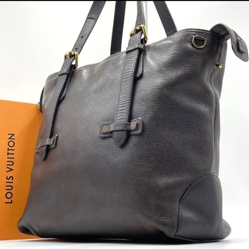 LV ／猶他厚韌野牛皮／手提包商務包／可放A4文件／日本進口二手精品-0