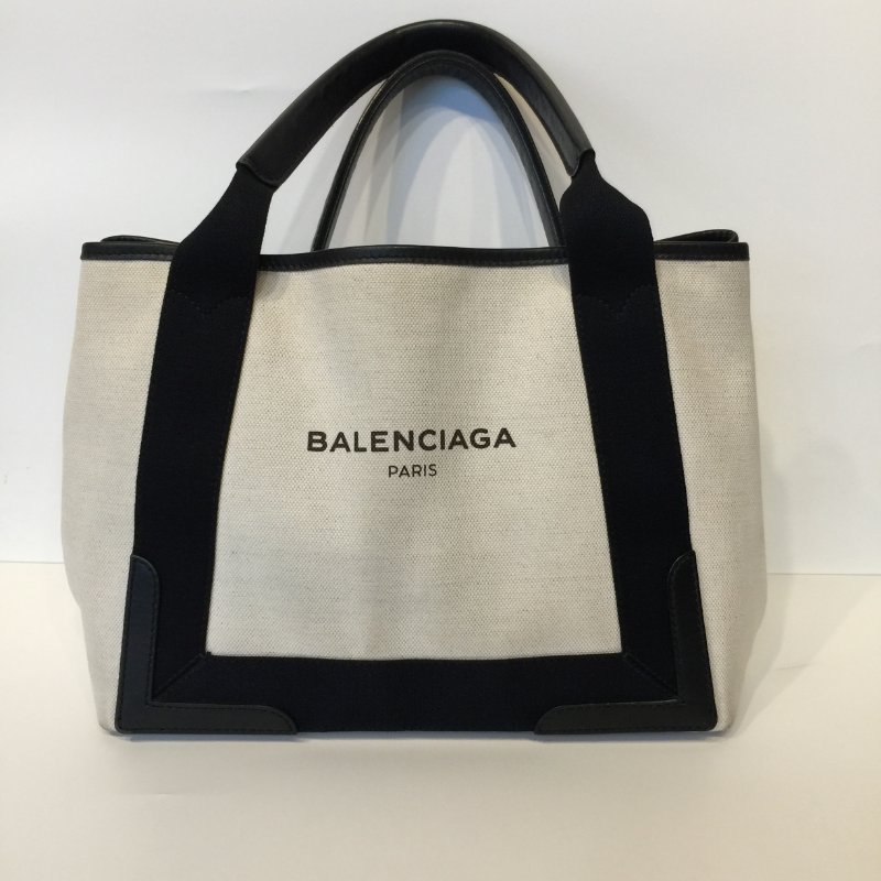 Balenciaga  米白色拼黑皮革帆布 Small手提包 /小款-1