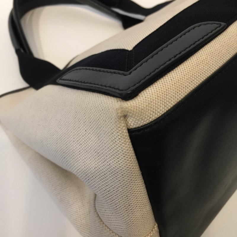 Balenciaga  米白色拼黑皮革帆布 Small手提包 /小款-7