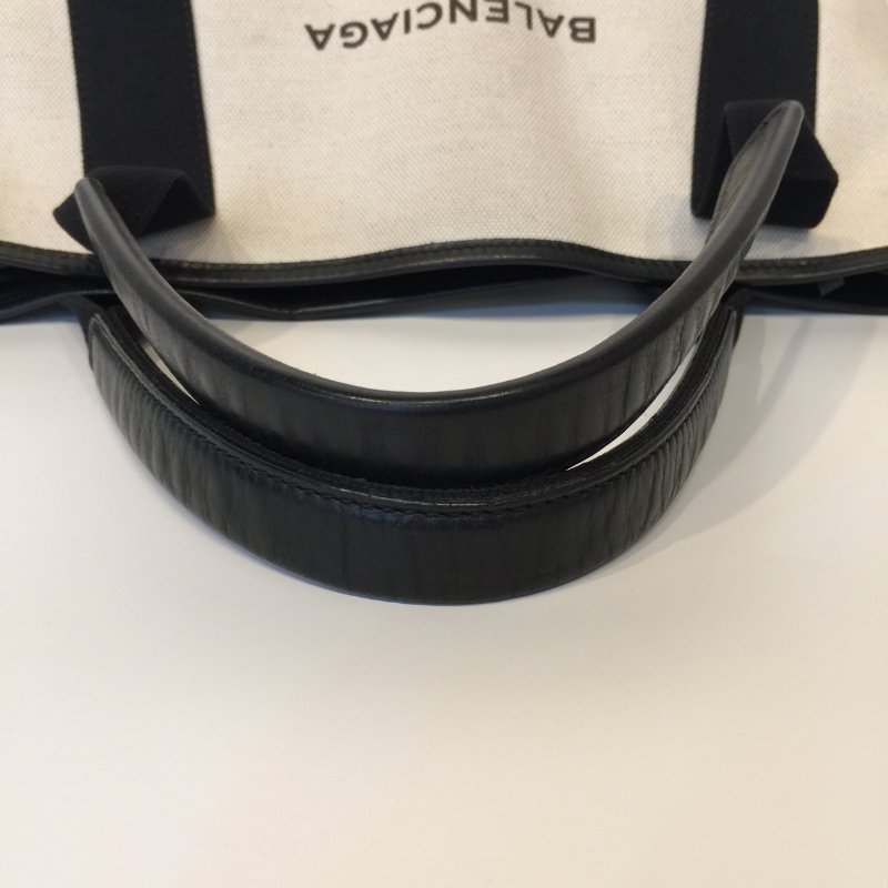 Balenciaga  米白色拼黑皮革帆布 Small手提包 /小款-10