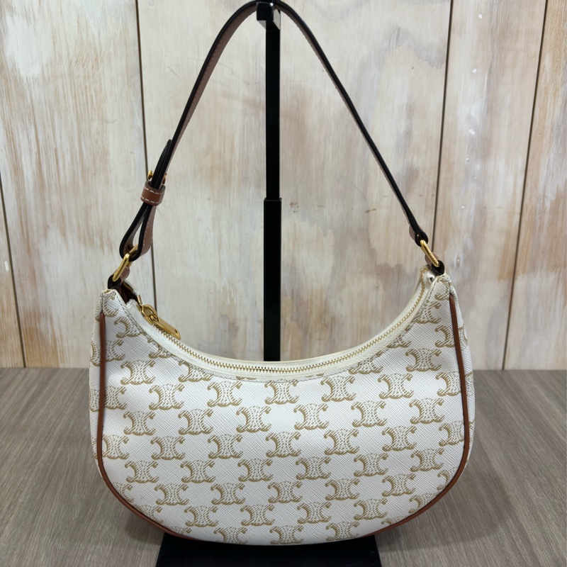 CELINE AVA TRIOMPHE 193952 米色 咖皮 凱旋門 腋下包 彎月包 肩背包 牛角包 可頌包-1