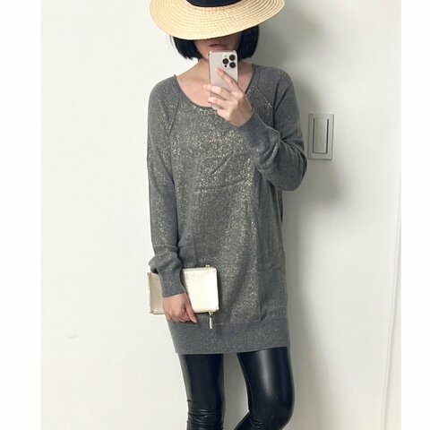 VINCE 灰色印金箔長版羊絨上衣 cashmere