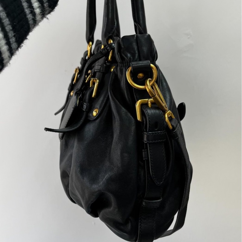 prada 全皮高菲包 黑金南瓜包 單肩斜挎-3