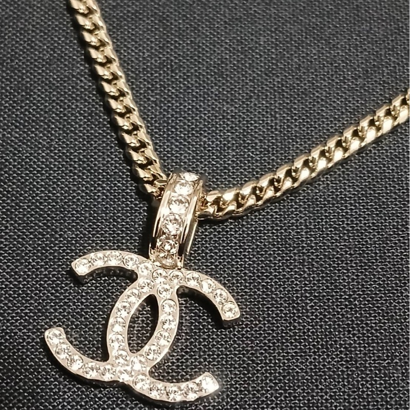全新Chanel 24P 水鑽雙C 皮穿鍊項鍊-1