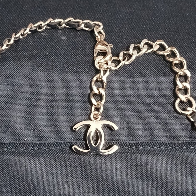 全新Chanel 24P 水鑽雙C 皮穿鍊項鍊-2