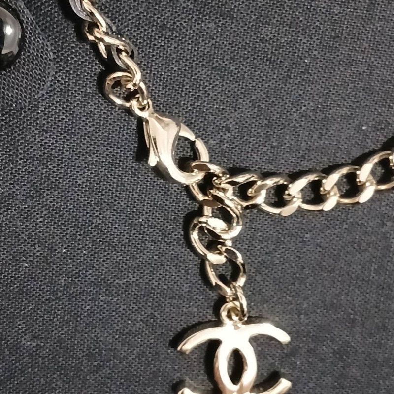 全新Chanel 24P 水鑽雙C 皮穿鍊項鍊-3