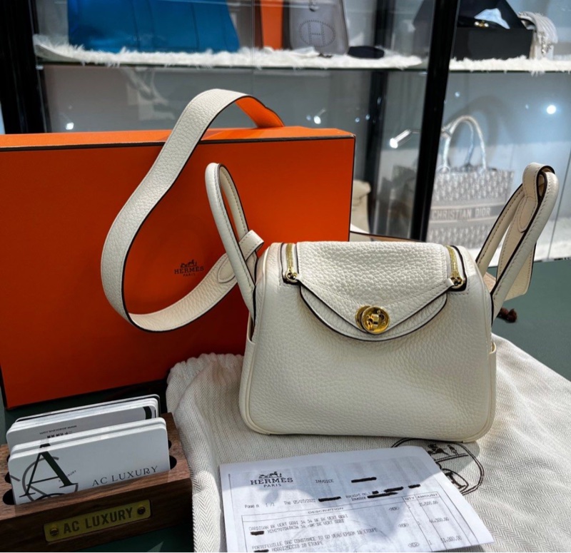 Hermes Mini Lindy 奶油白金扣 TC皮 U刻 全套🤍💛-0