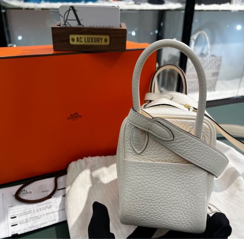 Hermes Mini Lindy 奶油白金扣 TC皮 U刻 全套🤍💛-3