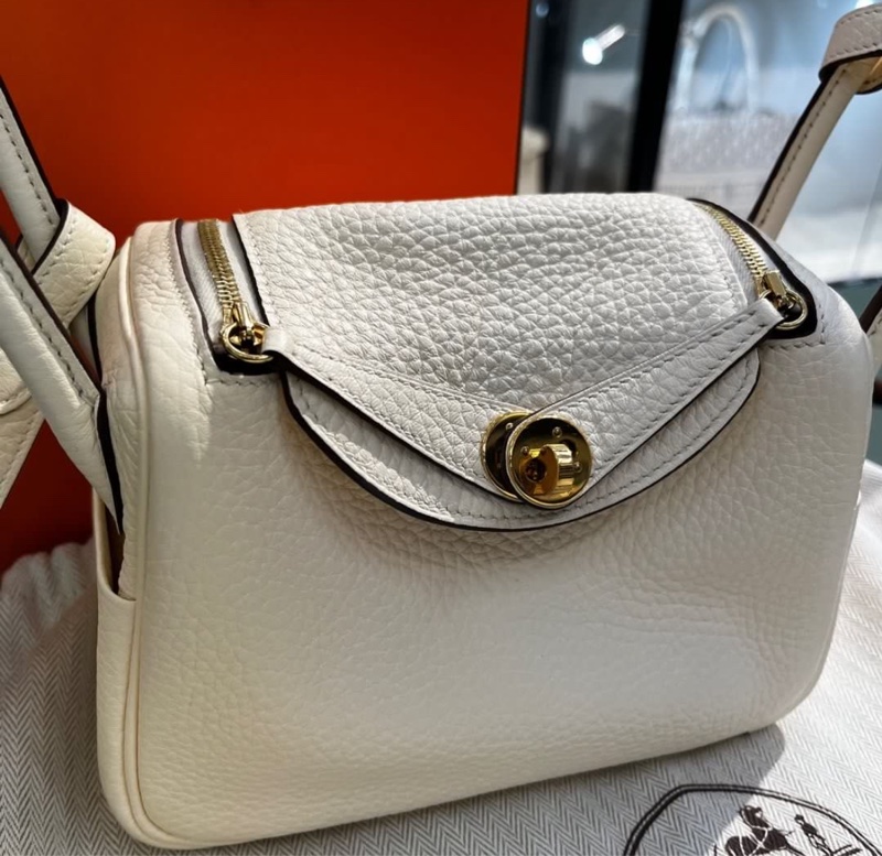 Hermes Mini Lindy 奶油白金扣 TC皮 U刻 全套🤍💛-5