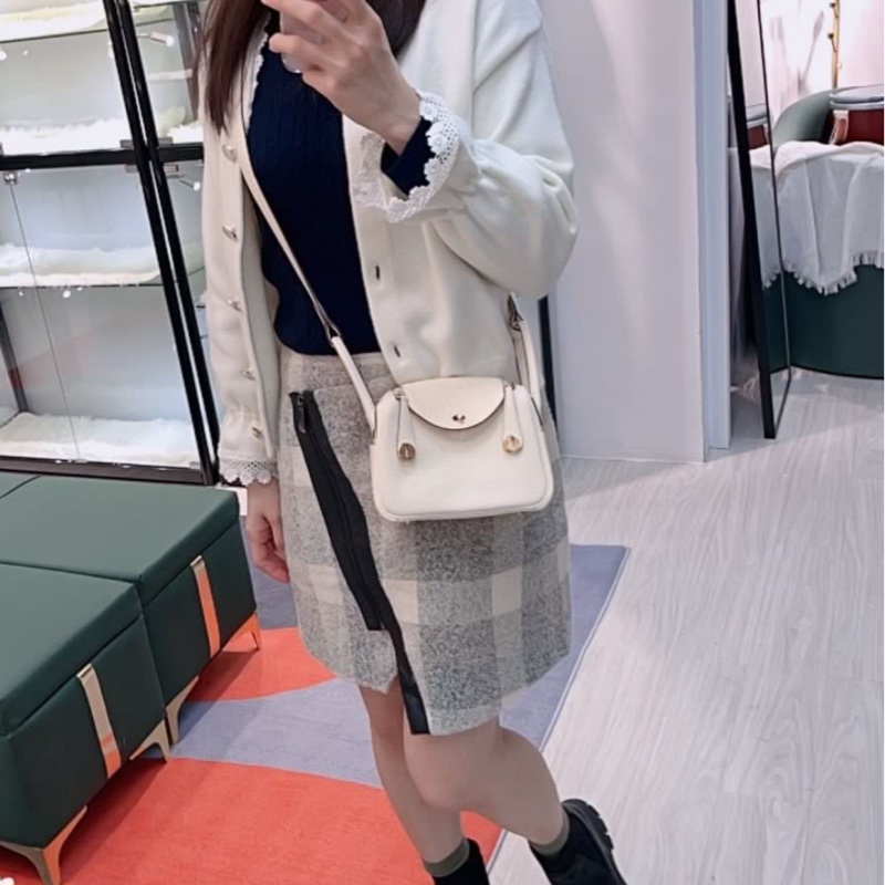 Hermes Mini Lindy 奶油白金扣 TC皮 U刻 全套🤍💛-7