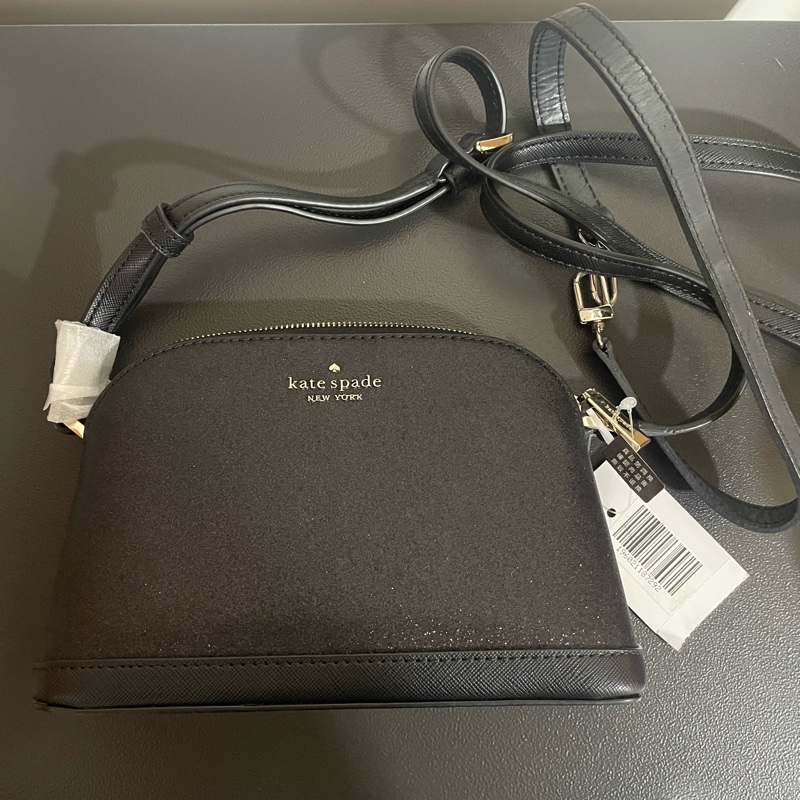 KATE SPADE 閃亮布質小款貝殼包(黑色)-0