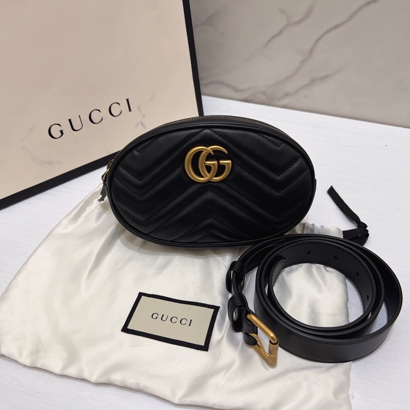 Gucci 馬夢marmont 黑金腰包-0