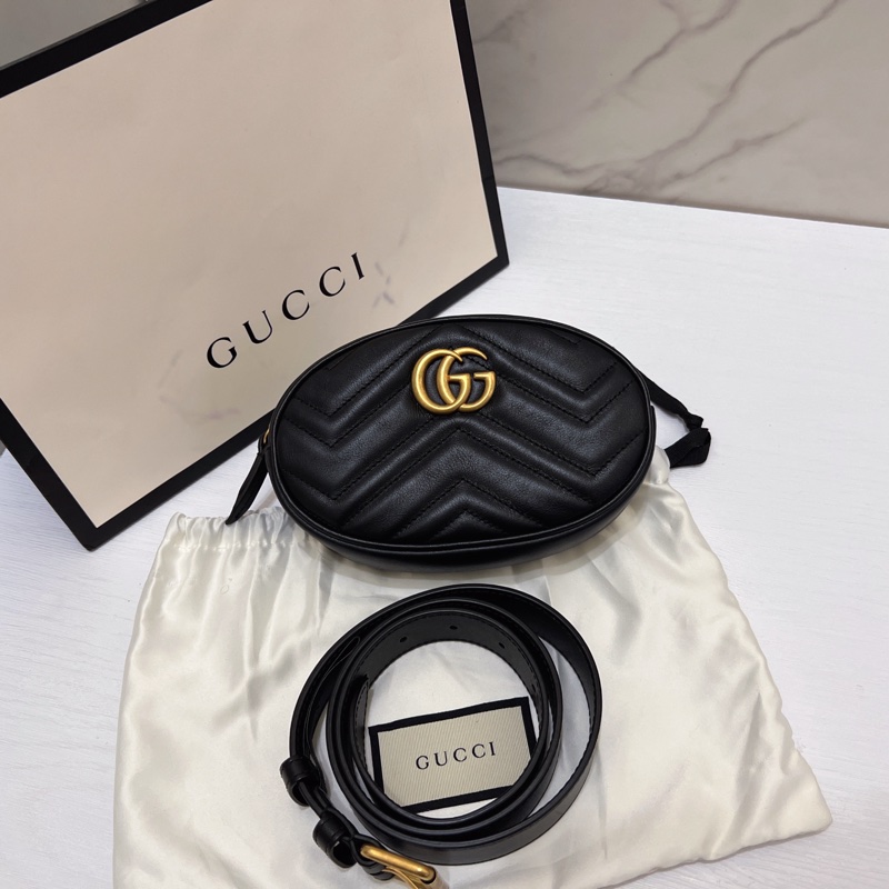 Gucci 馬夢marmont 黑金腰包-1