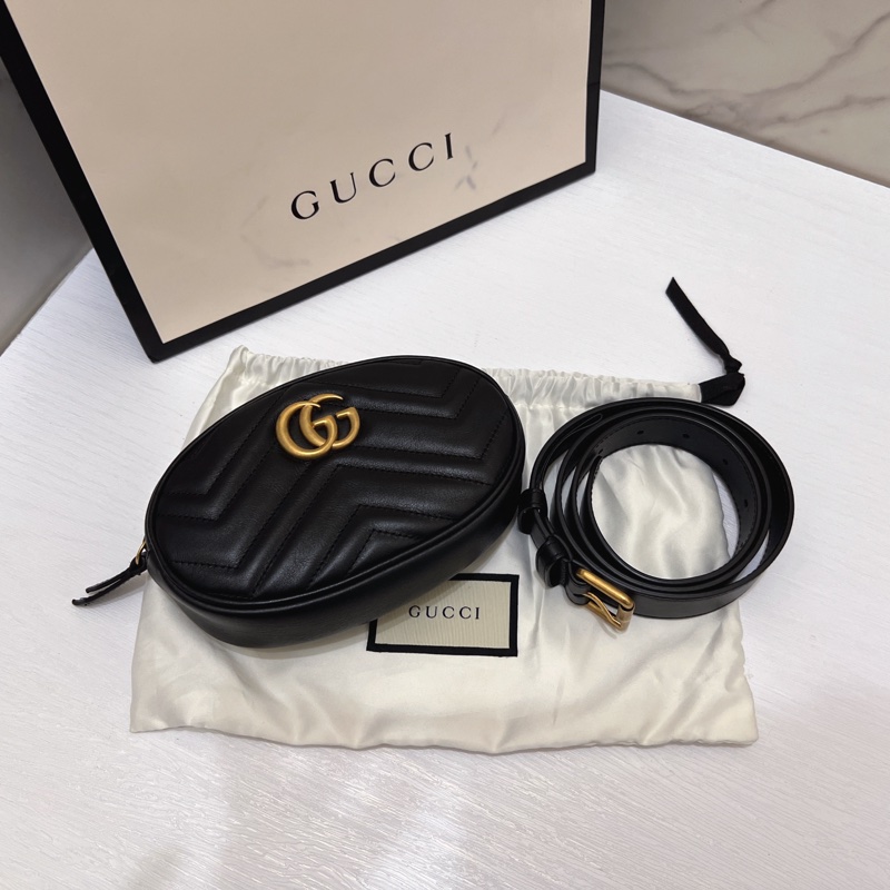 Gucci 馬夢marmont 黑金腰包-2
