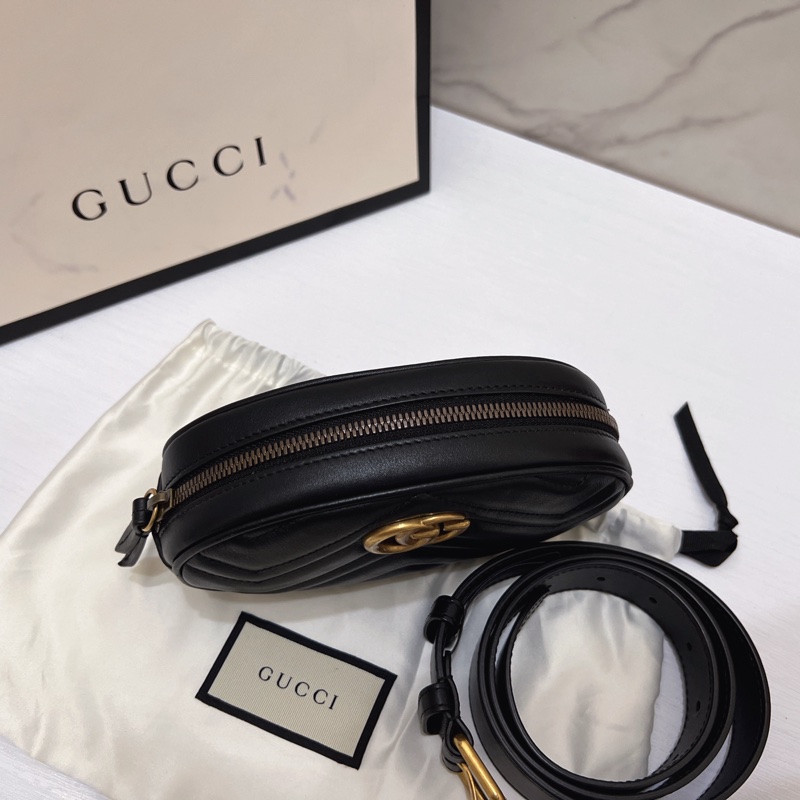 Gucci 馬夢marmont 黑金腰包-3