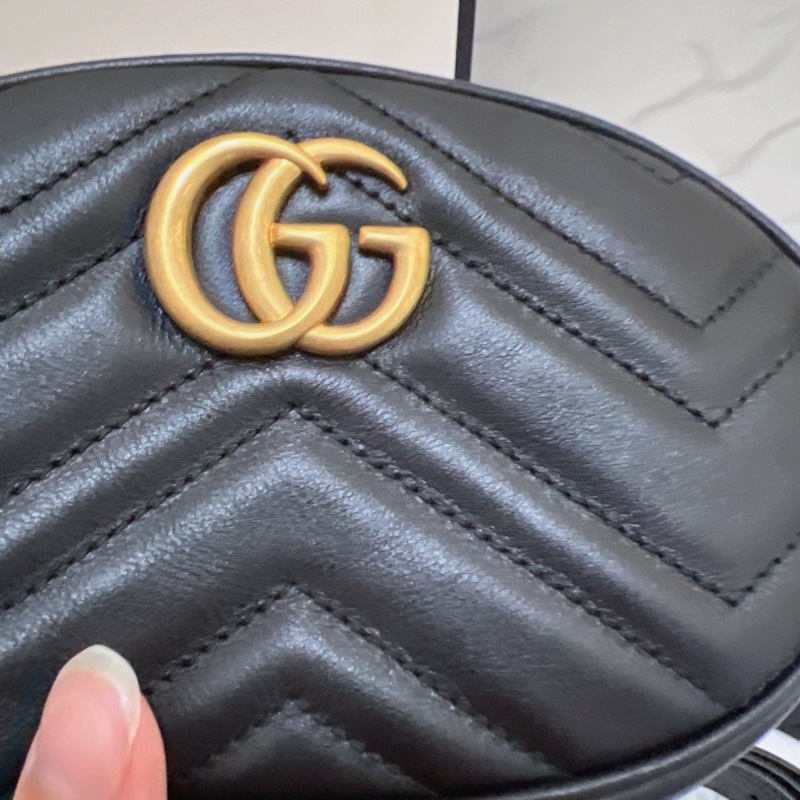 Gucci 馬夢marmont 黑金腰包-4