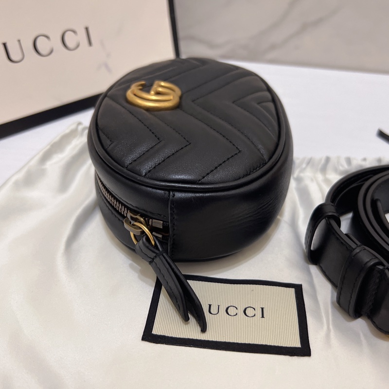 Gucci 馬夢marmont 黑金腰包-6