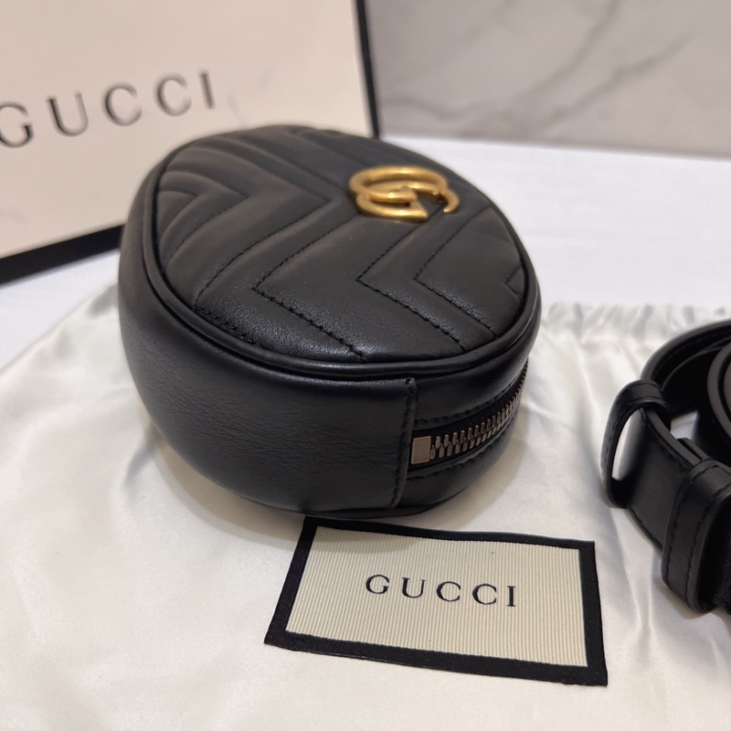 Gucci 馬夢marmont 黑金腰包-7