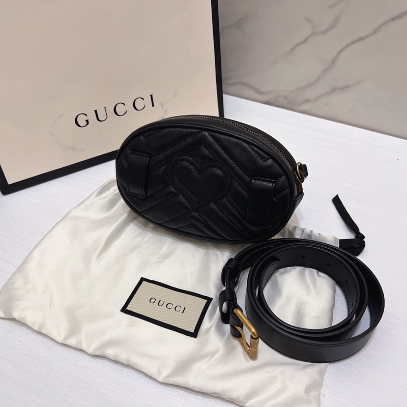 Gucci 馬夢marmont 黑金腰包-8
