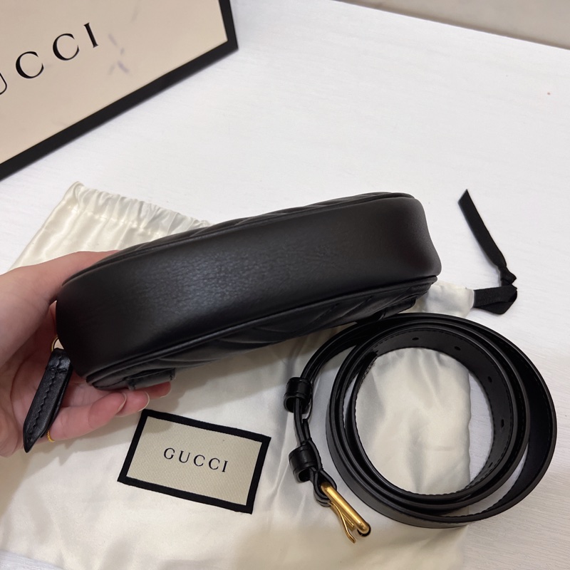 Gucci 馬夢marmont 黑金腰包-9