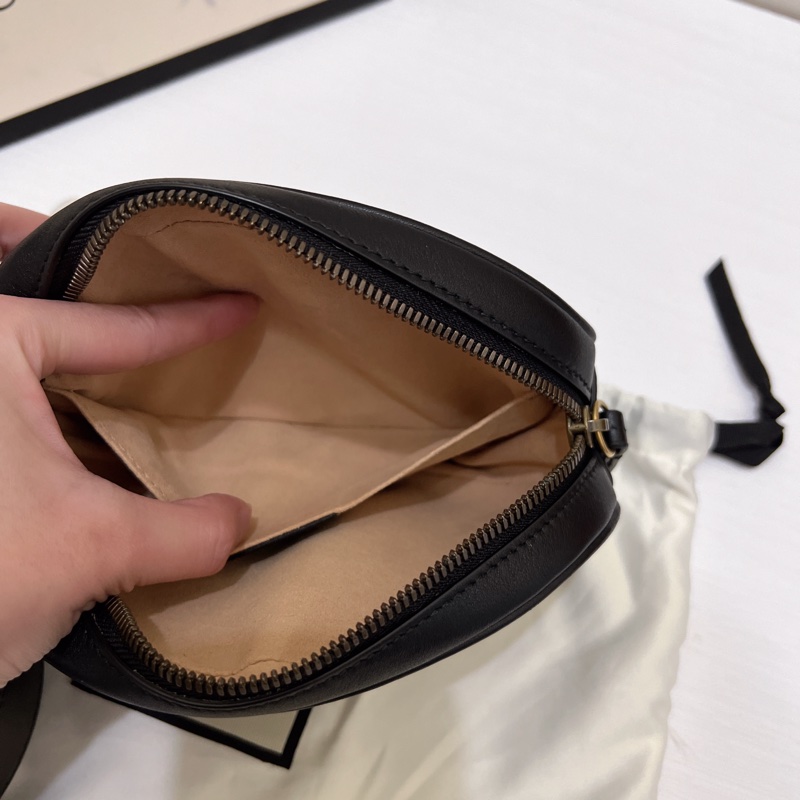 Gucci 馬夢marmont 黑金腰包-11