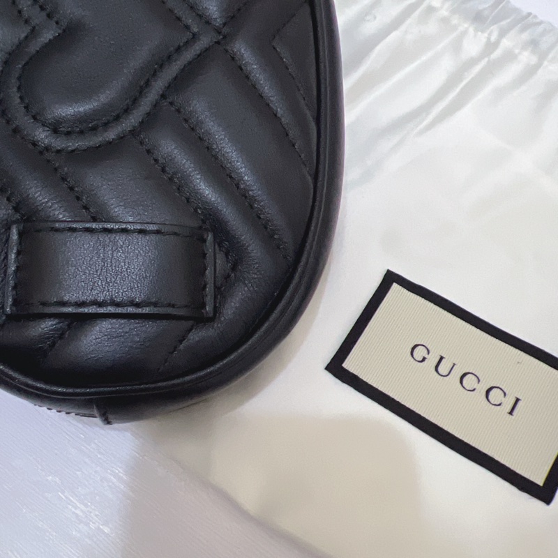 Gucci 馬夢marmont 黑金腰包-14