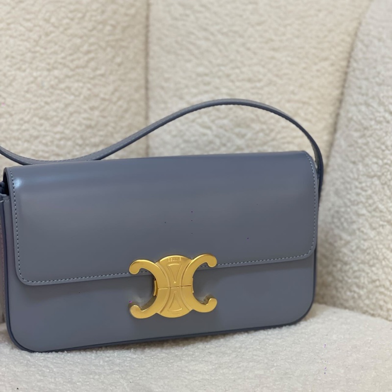 全新正品CELINE  Triomphe SHOULDER BAG 霧霾藍凱旋門亮面牛皮肩下腋下包（購於網紅陳卉 林襄）可優惠-2