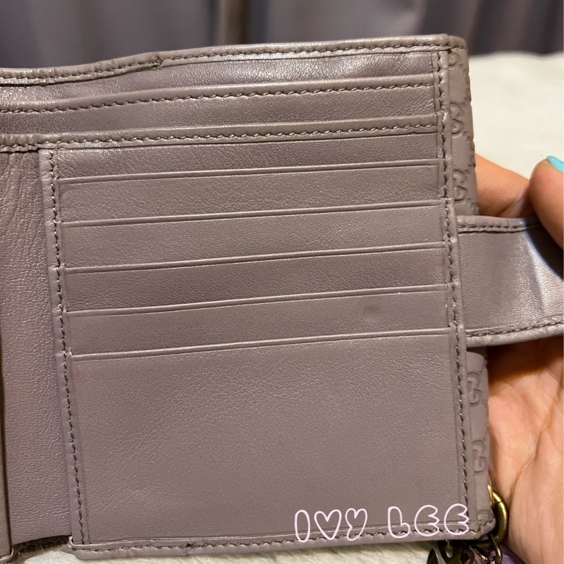 GUCCI(已售出)282579 丁香紫 GG壓紋 金屬釦環裝飾 短夾 二手精品-9