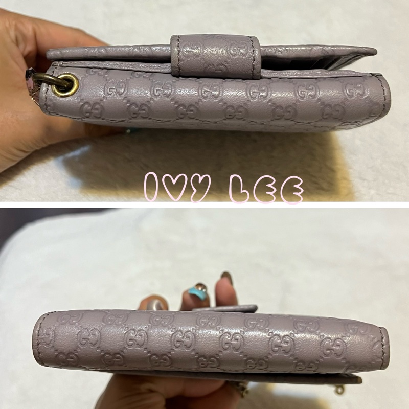 GUCCI(已售出)282579 丁香紫 GG壓紋 金屬釦環裝飾 短夾 二手精品-10