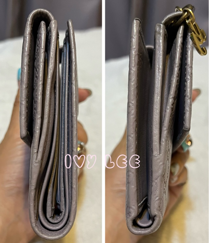 GUCCI(已售出)282579 丁香紫 GG壓紋 金屬釦環裝飾 短夾 二手精品-11