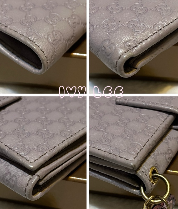 GUCCI(已售出)282579 丁香紫 GG壓紋 金屬釦環裝飾 短夾 二手精品-16