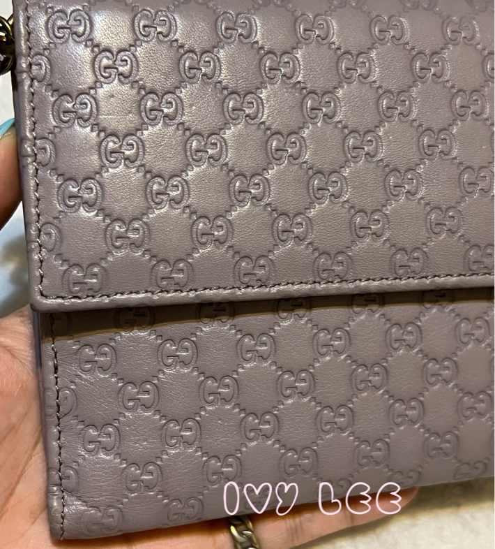 GUCCI(已售出)282579 丁香紫 GG壓紋 金屬釦環裝飾 短夾 二手精品-20
