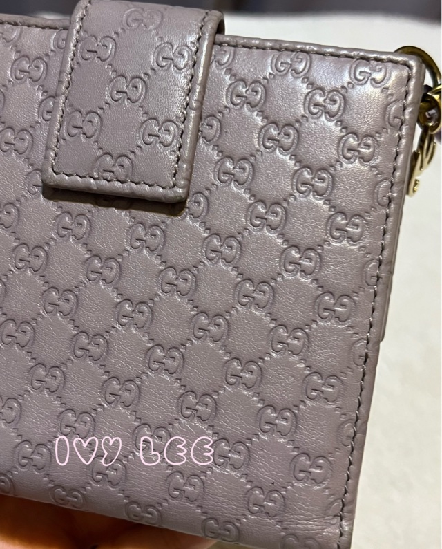 GUCCI(已售出)282579 丁香紫 GG壓紋 金屬釦環裝飾 短夾 二手精品-23
