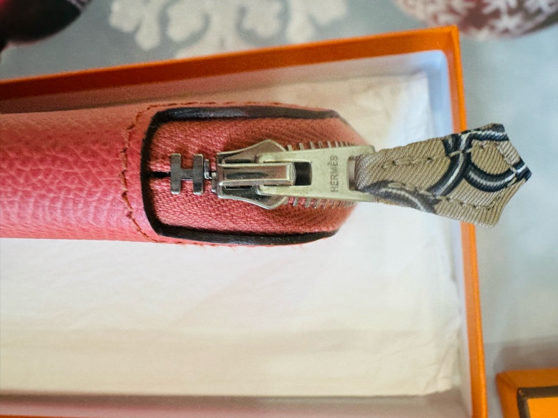 閒置品 正品 Hermes 愛馬仕 經典絲巾長夾 粉-21