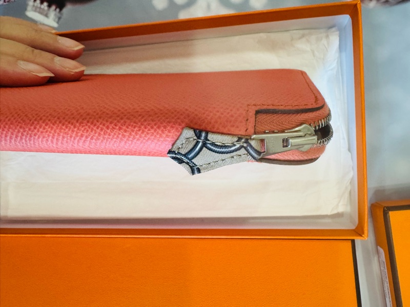 閒置品 正品 Hermes 愛馬仕 經典絲巾長夾 粉-22