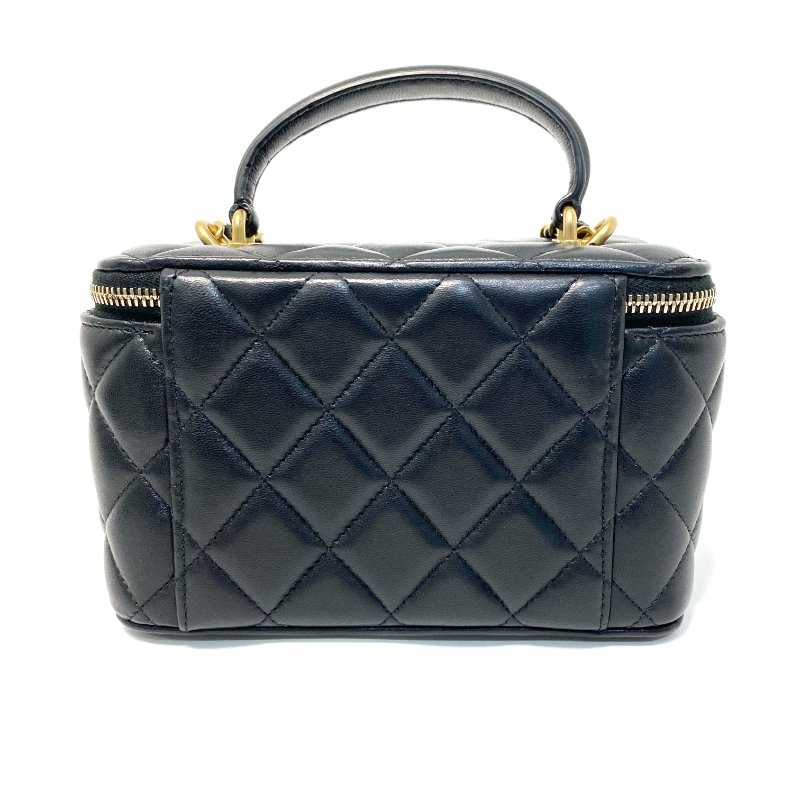 △ Chanel 香奈兒 Black Lambskin Gold-tone Metal Chain black Pink Handle Vanity Case 黑色羊皮金色金屬鏈條黑粉色手柄化妝箱 AP2199 - 247005194-2