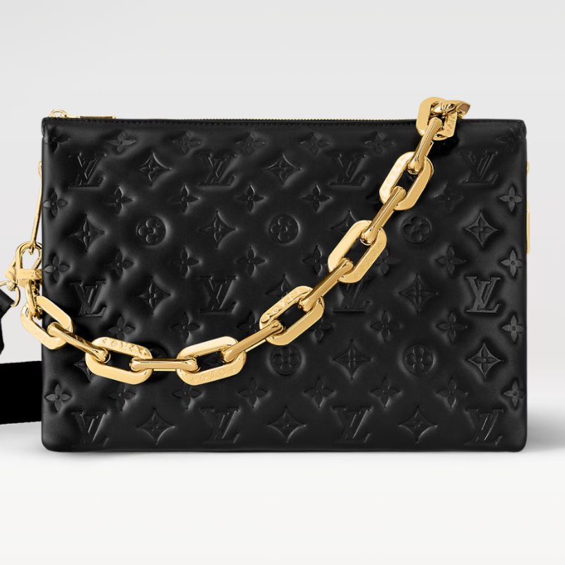 Louis Vuitton Coussin MM 黑色 小羊皮壓紋 枕頭包 兩用 手拿/肩背包-0