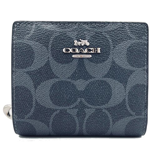 【全新】COACH C LOGO字母C拉鍊零錢袋鈔票短夾(牛仔藍)-0