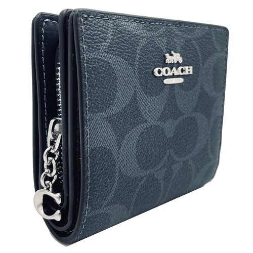 【全新】COACH C LOGO字母C拉鍊零錢袋鈔票短夾(牛仔藍)-1